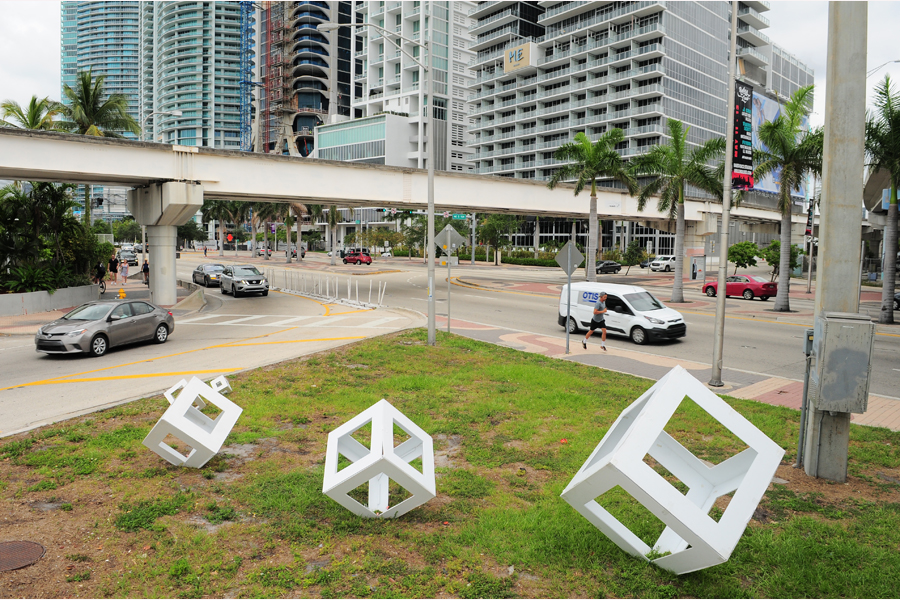 Kubos in action Key Biscayne art installation