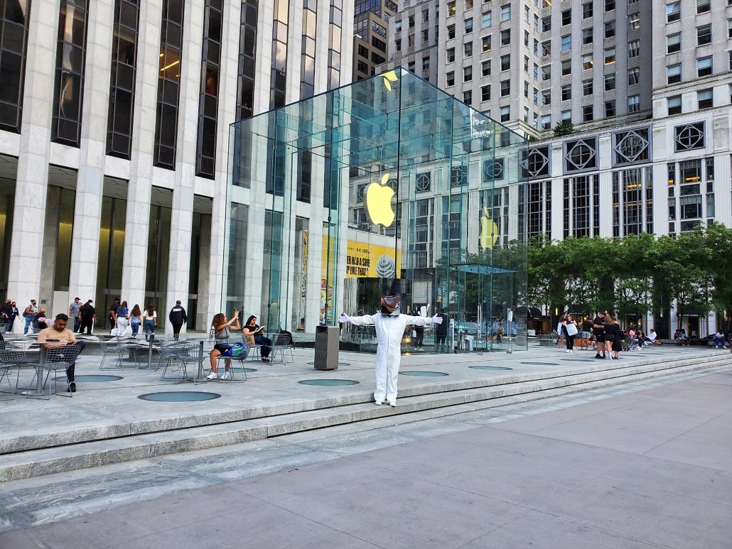 Cube Man in Apple Cube NYC