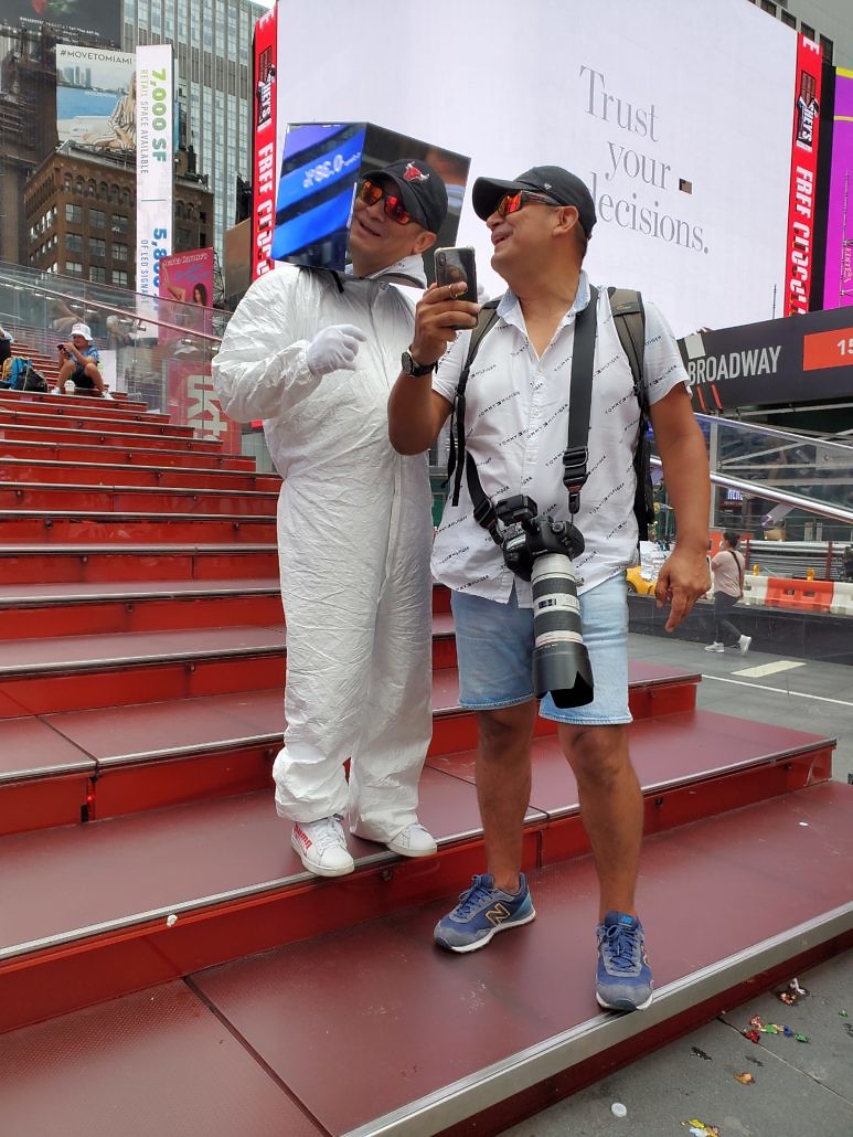 Cube Man in Times Square Plaza in New York City