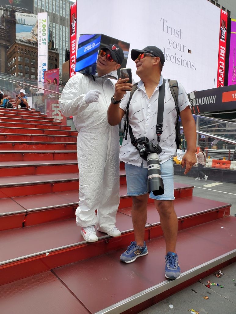 Cube Man in Times Square Plaza in New York City